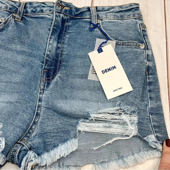 Love Tree Denim Shorts High Waist Distressed Cut Off Jean Shorts NEW Sz L - Picture 4 of 11